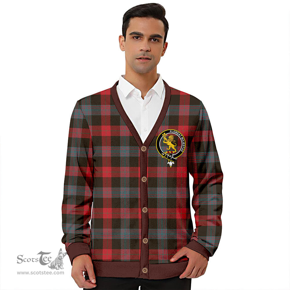 Scottish Brown (Broun) Weathered Clan Crest Tartan V neck Knitted Fleece Cardigans