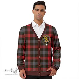 Scottish Brown (Broun) Weathered Clan Crest Tartan V neck Knitted Fleece Cardigans