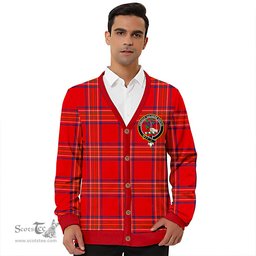Scottish Burnett of Leys Modern Clan Crest Tartan V neck Knitted Fleece Cardigans