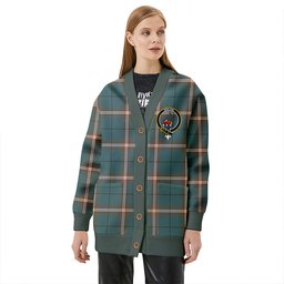 Scottish Cleland Weathered Clan Crest Tartan V neck Knitted Fleece Cardigans