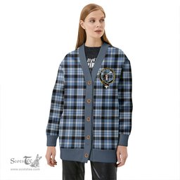 Scottish Clark Ancient Clan Crest Tartan V neck Knitted Fleece Cardigans