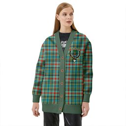 Scottish Bisset Ancient Clan Crest Tartan V neck Knitted Fleece Cardigans