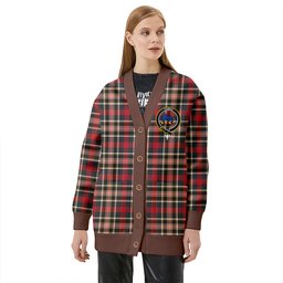 Scottish Bruce of Kinnaird Weathered Clan Crest Tartan V neck Knitted Fleece Cardigans
