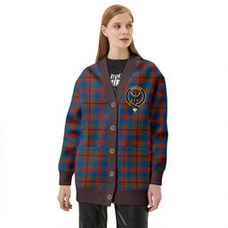 Scottish Carnegie Modern Clan Crest Tartan V neck Knitted Fleece Cardigans