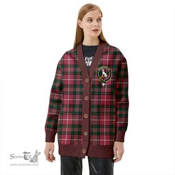 Scottish Hunter of Bute (Hunter Maroon) Ancient Clan Crest Tartan V neck Knitted Fleece Cardigans