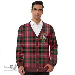 Scottish Hunter of Bute (Hunter Maroon) Ancient Clan Crest Tartan V neck Knitted Fleece Cardigans