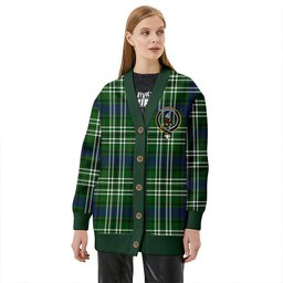 Scottish Haliburton Clan Crest Tartan V neck Knitted Fleece Cardigans