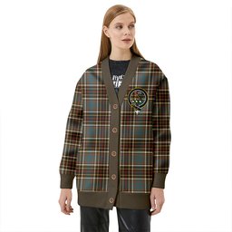 Scottish Hislop #2 Weathered Clan Crest Tartan V neck Knitted Fleece Cardigans
