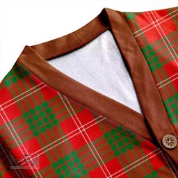 Scottish Crawford Red Ancient Clan Crest Tartan V neck Knitted Fleece Cardigans