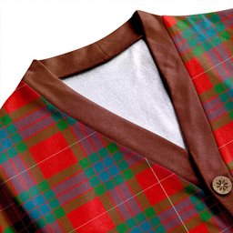 Scottish Fraser Ancient Clan Crest Tartan V neck Knitted Fleece Cardigans