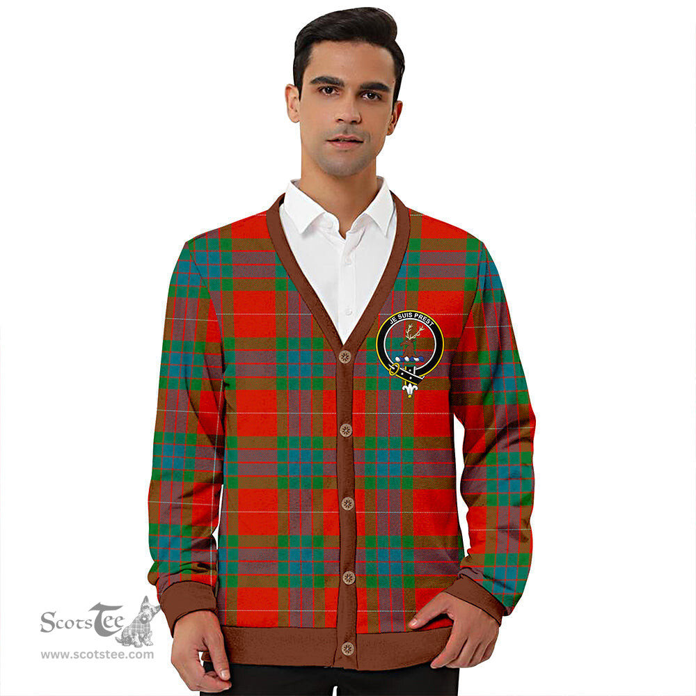 Scottish Fraser Ancient Clan Crest Tartan V neck Knitted Fleece Cardigans