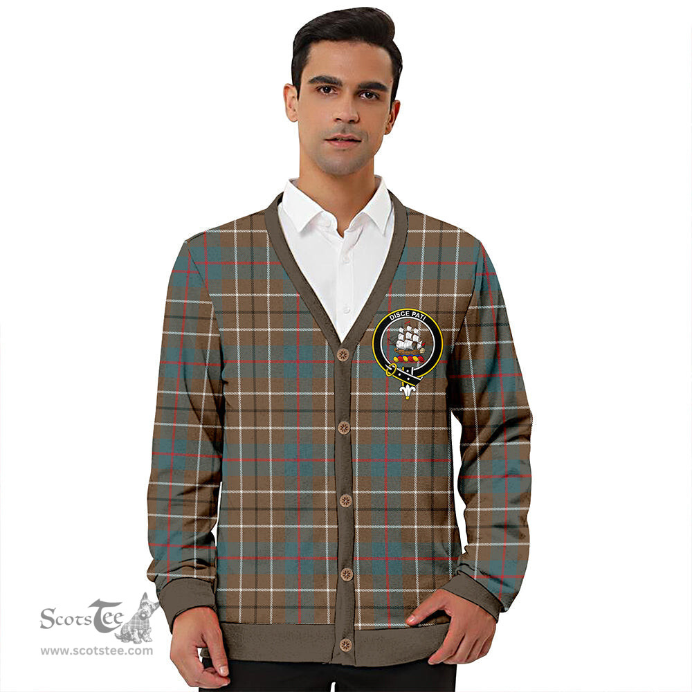 Scottish Duncan Weathered Clan Crest Tartan V neck Knitted Fleece Cardigans