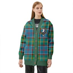 Scottish Colville District Clan Crest Tartan V neck Knitted Fleece Cardigans
