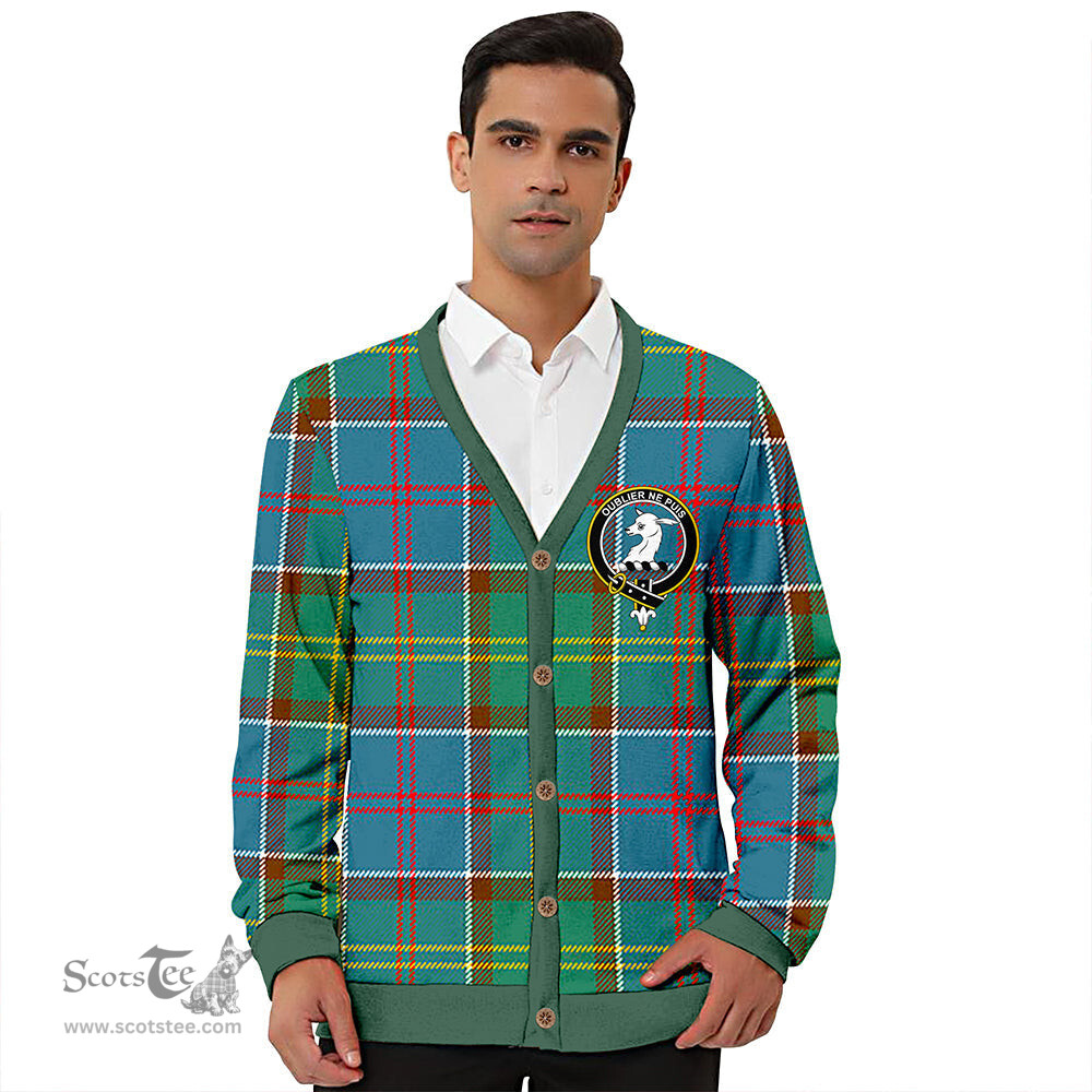 Scottish Colville District Clan Crest Tartan V neck Knitted Fleece Cardigans