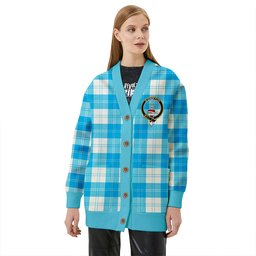 Scottish Erskine Burgundy Clan Crest Tartan V neck Knitted Fleece Cardigans