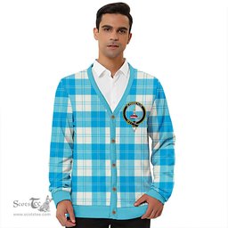 Scottish Erskine Burgundy Clan Crest Tartan V neck Knitted Fleece Cardigans