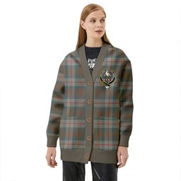 Scottish Cranston Weathered Clan Crest Tartan V neck Knitted Fleece Cardigans