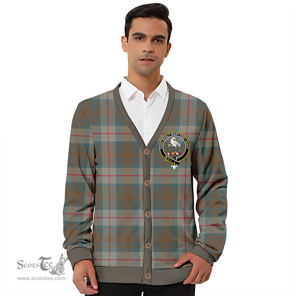Scottish Cranston Weathered Clan Crest Tartan V neck Knitted Fleece Cardigans