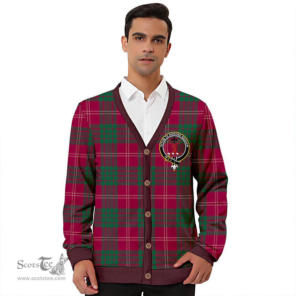 Scottish Crawford Red Modern Clan Crest Tartan V neck Knitted Fleece Cardigans