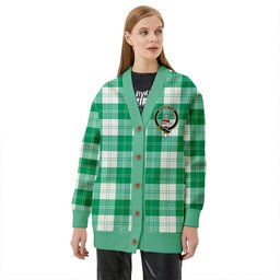Scottish Erskine Purple Clan Crest Tartan V neck Knitted Fleece Cardigans