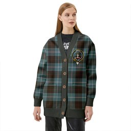 Scottish Dunlop Weathered Clan Crest Tartan V neck Knitted Fleece Cardigans
