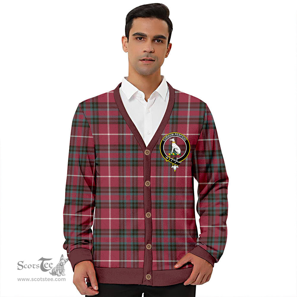 Scottish Hunter of Bute (Hunter Maroon) Weathered Clan Crest Tartan V neck Knitted Fleece Cardigans