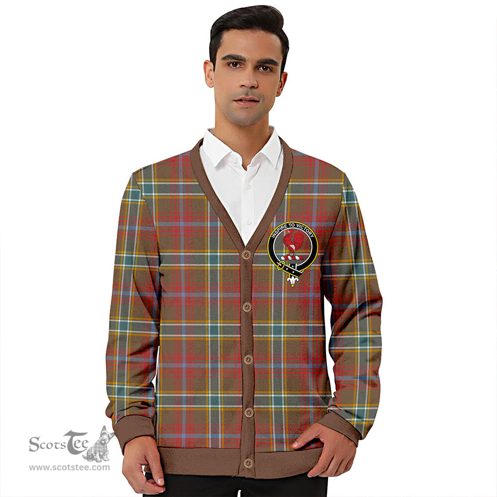 Scottish Currie of Arran Weathered Clan Crest Tartan V neck Knitted Fleece Cardigans