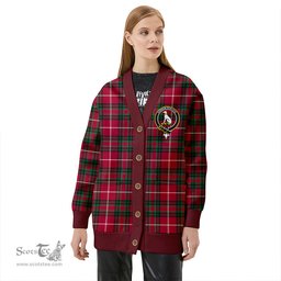 Scottish Hunter of Bute (Hunter Maroon) Modern Clan Crest Tartan V neck Knitted Fleece Cardigans
