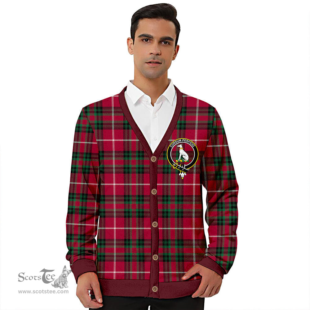 Scottish Hunter of Bute (Hunter Maroon) Modern Clan Crest Tartan V neck Knitted Fleece Cardigans
