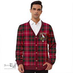 Scottish Hunter of Bute (Hunter Maroon) Modern Clan Crest Tartan V neck Knitted Fleece Cardigans