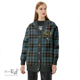 Scottish Douglas Weathered Clan Crest Tartan V neck Knitted Fleece Cardigans