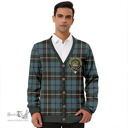 Scottish Douglas Weathered Clan Crest Tartan V neck Knitted Fleece Cardigans