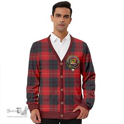 Scottish Douglas of Roxburgh Weathered Clan Crest Tartan V neck Knitted Fleece Cardigans