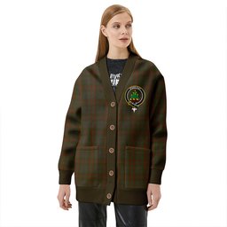 Scottish Gray Hunting Clan Crest Tartan V neck Knitted Fleece Cardigans