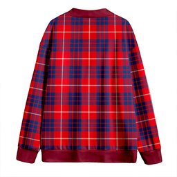 Scottish Hamilton Modern Clan Crest Tartan V neck Knitted Fleece Cardigans
