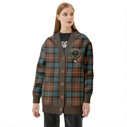 Scottish Ferguson Weathered Clan Crest Tartan V neck Knitted Fleece Cardigans