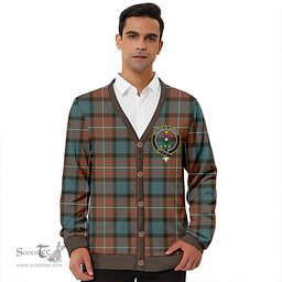 Scottish Ferguson Weathered Clan Crest Tartan V neck Knitted Fleece Cardigans