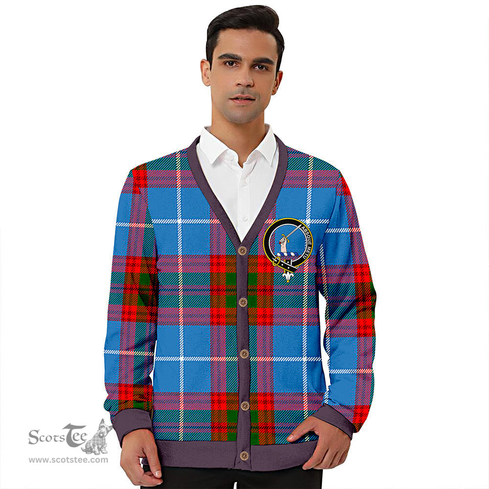 Scottish Dalmahoy Clan Crest Tartan V neck Knitted Fleece Cardigans