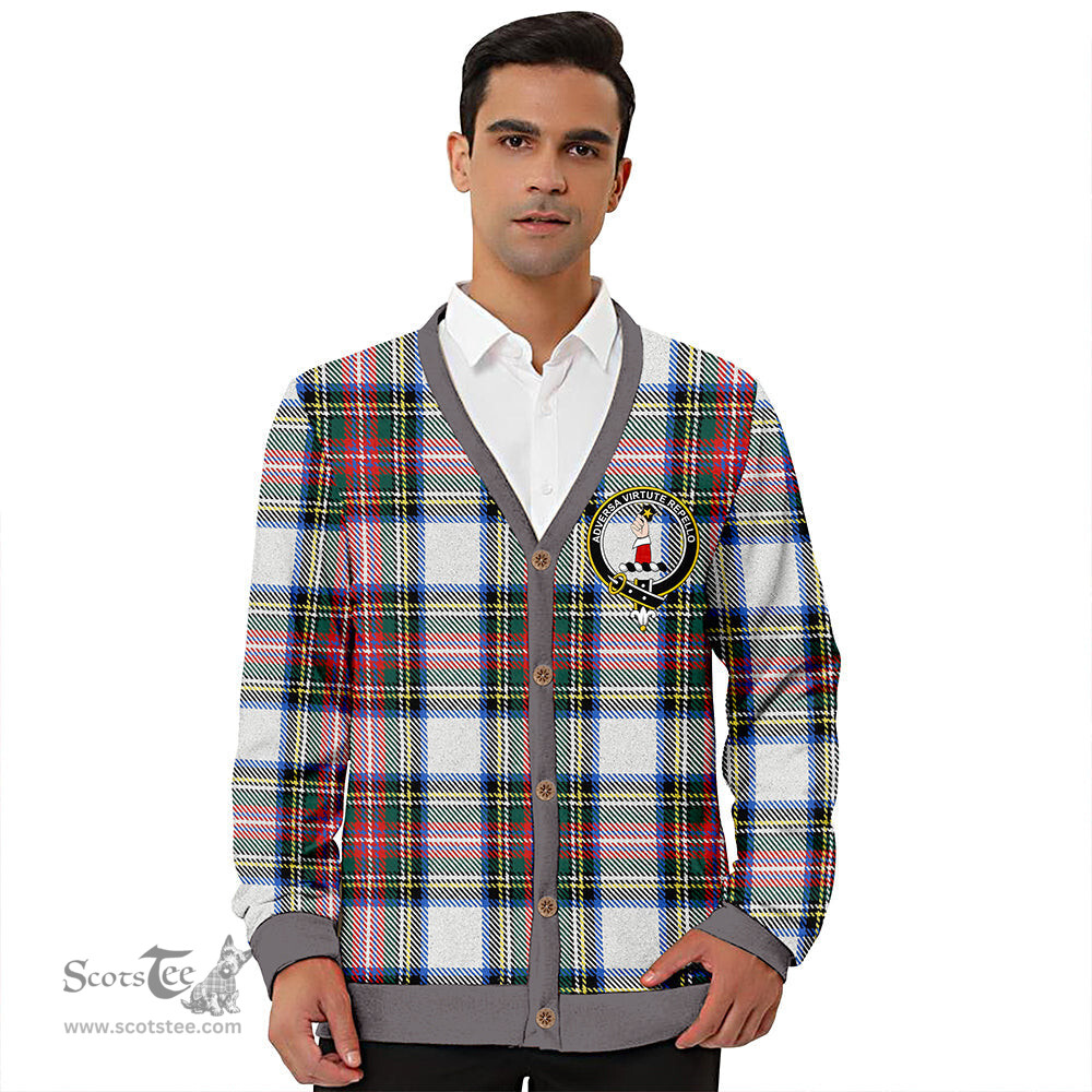 Scottish Dennistoun Clan Crest Tartan V neck Knitted Fleece Cardigans