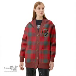 Scottish Fraser of Boblainy Hugh Weathered Clan Crest Tartan V neck Knitted Fleece Cardigans