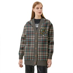 Scottish Dinwoodie Weathered Clan Crest Tartan V neck Knitted Fleece Cardigans