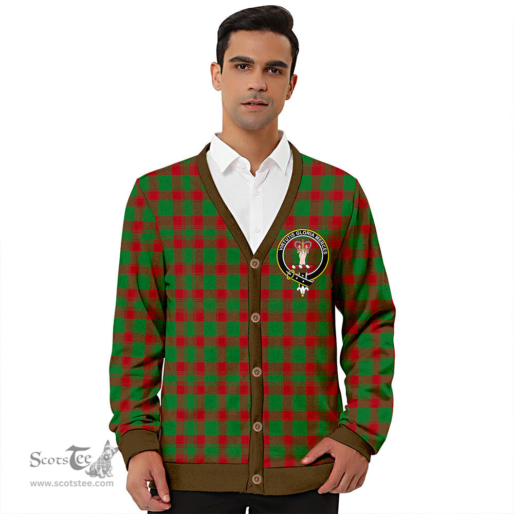 Scottish Donachie Modern Clan Crest Tartan V neck Knitted Fleece Cardigans