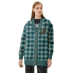 Scottish Fraser Arisaid Green Clan Crest Tartan V neck Knitted Fleece Cardigans