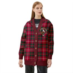 Scottish Hunter of Bute (Michael Maroon) Modern Clan Crest Tartan V neck Knitted Fleece Cardigans