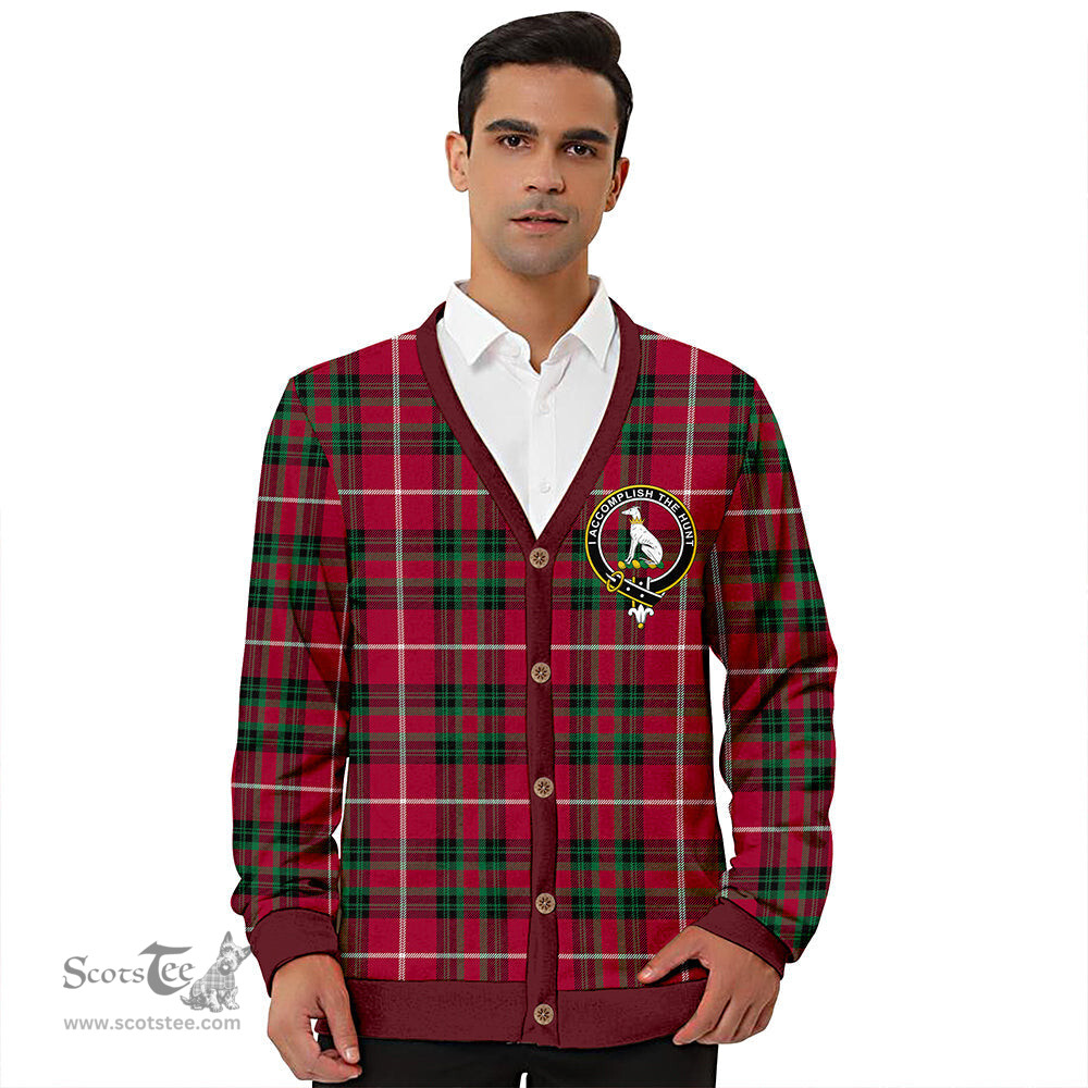 Scottish Hunter of Bute (Michael Maroon) Modern Clan Crest Tartan V neck Knitted Fleece Cardigans