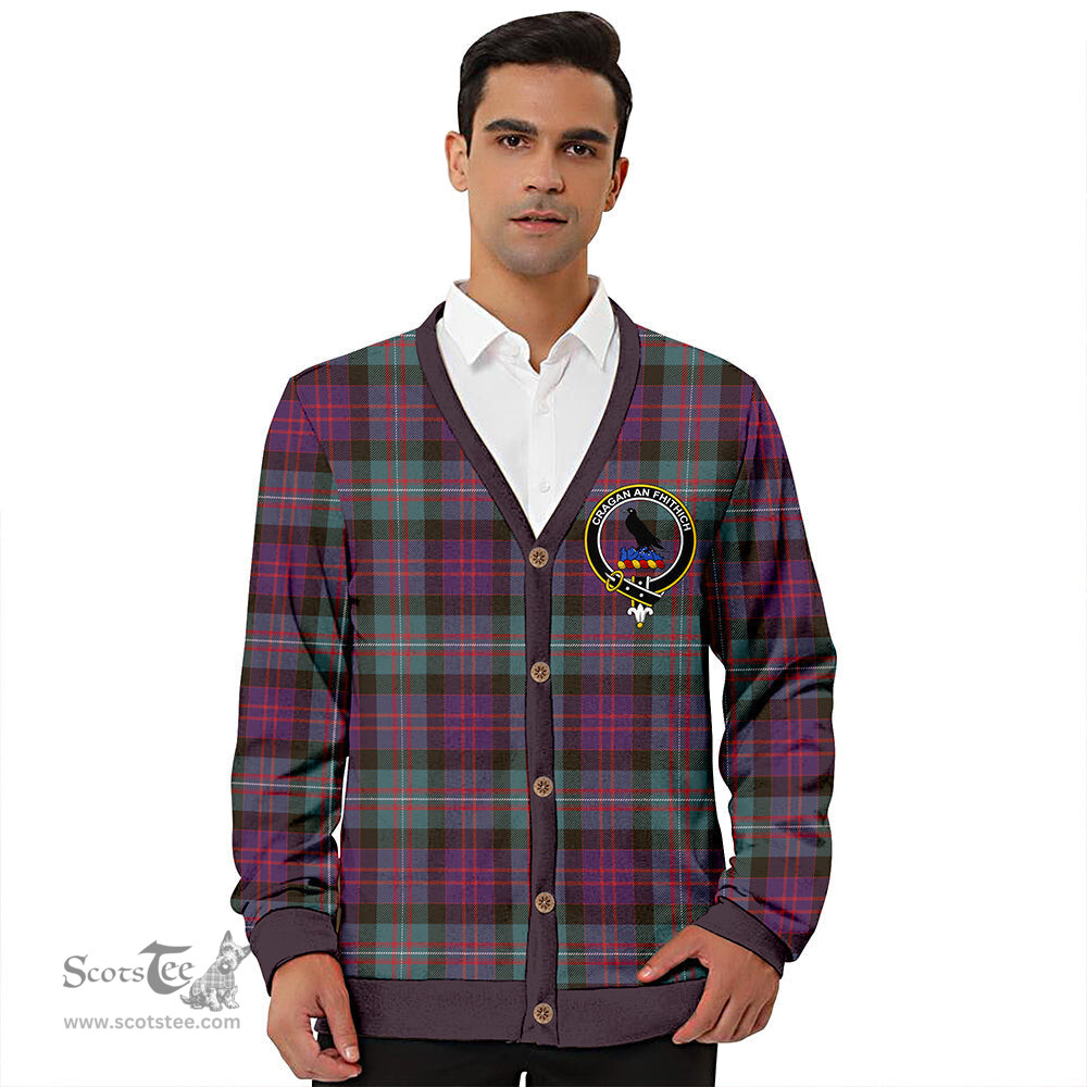 Scottish MacDonell of Glengarry Weathered Clan Crest Tartan V neck Knitted Fleece Cardigans