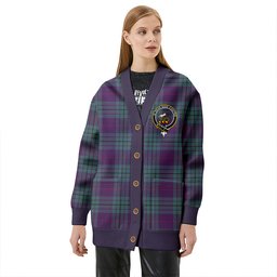 Scottish Hutton Weathered Clan Crest Tartan V neck Knitted Fleece Cardigans