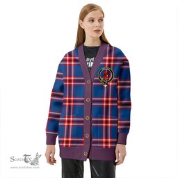 Scottish Laing of Archiestown (Lang of Archiestown) Modern Clan Crest Tartan V neck Knitted Fleece Cardigans