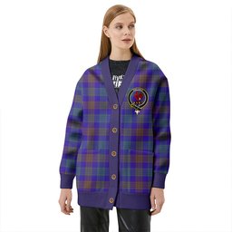 Scottish Lang (Laing) Weathered Clan Crest Tartan V neck Knitted Fleece Cardigans