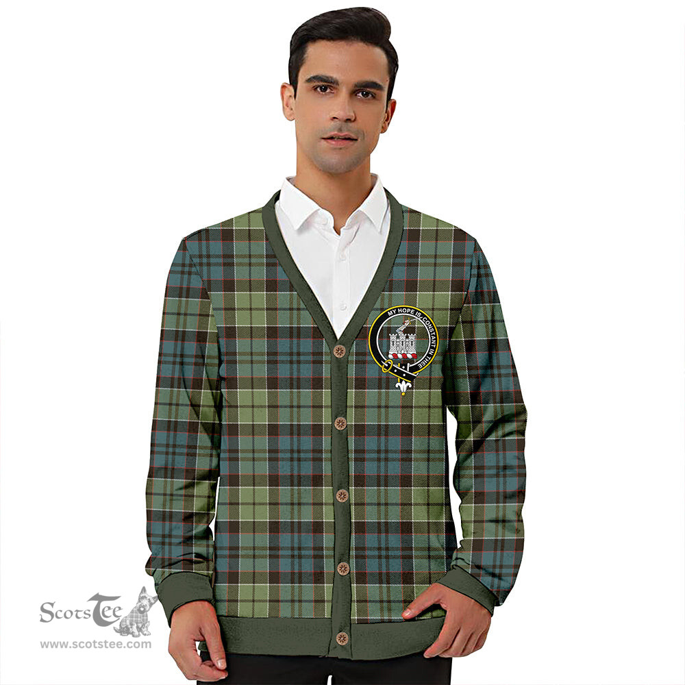 Scottish MacIsaac Weathered Clan Crest Tartan V neck Knitted Fleece Cardigans